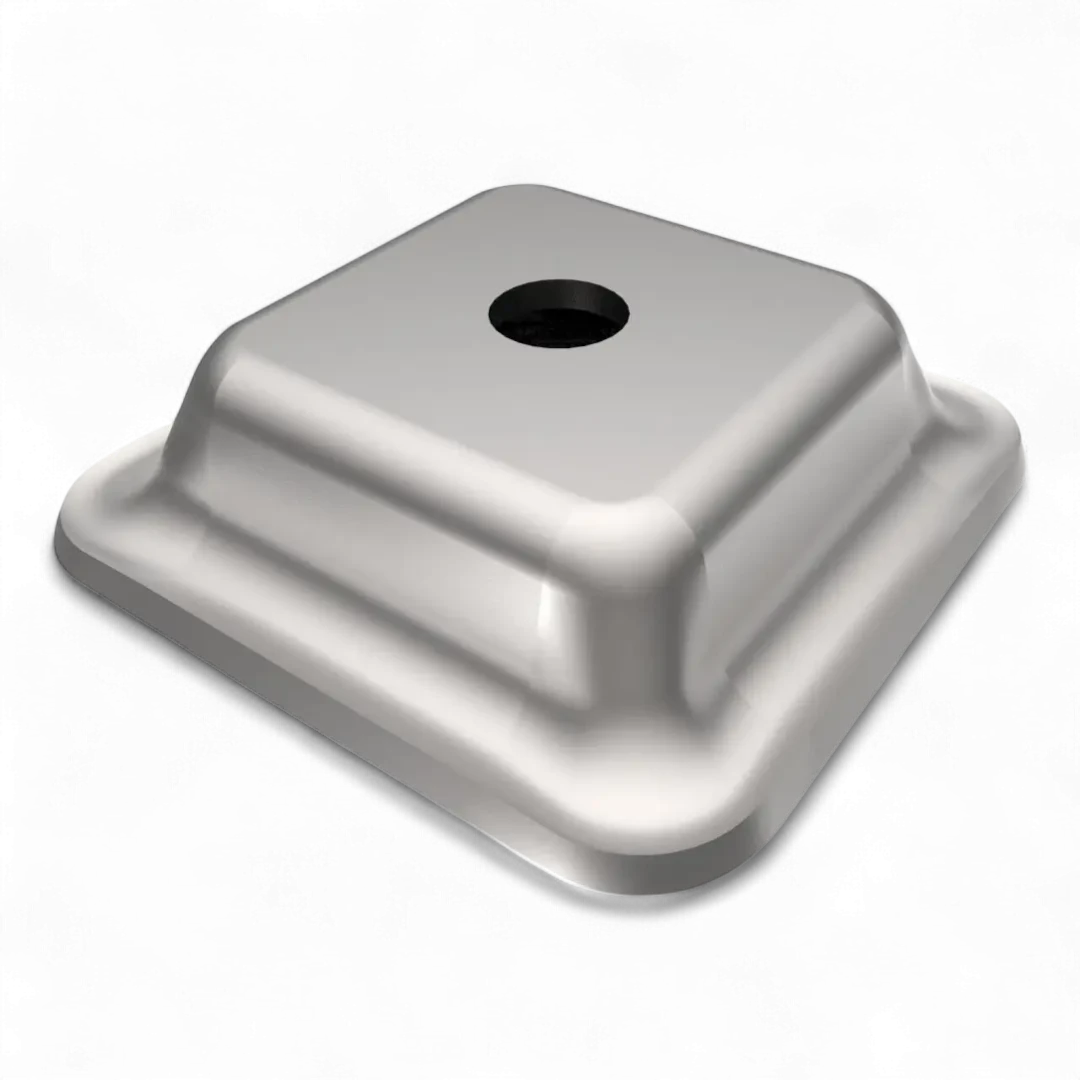 Tellerfuß als Zubehör für Stapelgestelle in Industrie & Lager. Der Fußteller sorgt für einen stabilen Stand des Gestells und schützt den Untergrund.